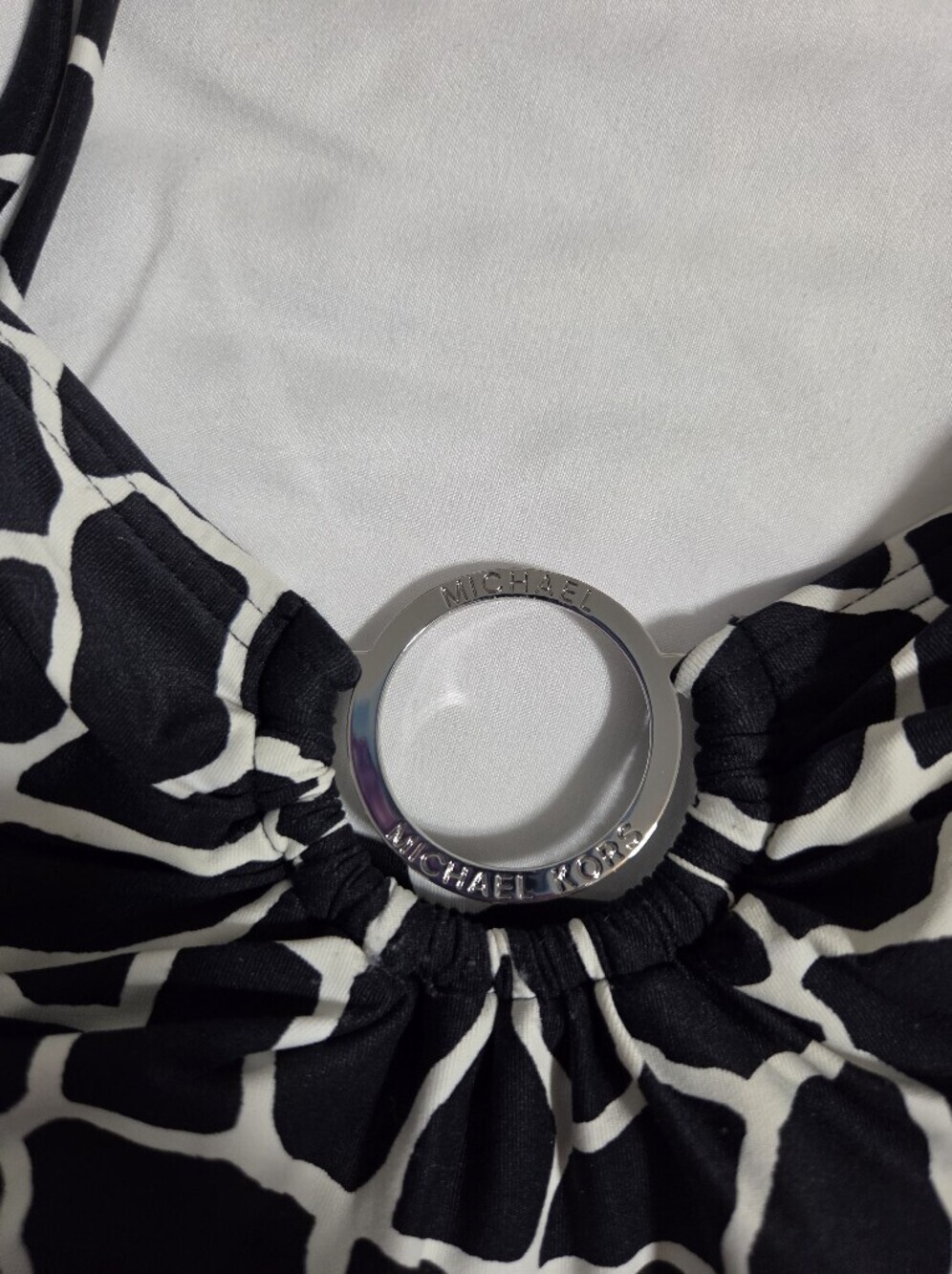 Michael Kors Black & White Giraffe-Print One-Piece Swimsuit Ties On Sides. Sz 12 - Picture 4 of 5